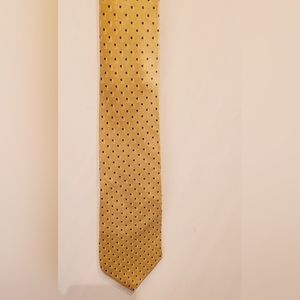 RBM Men's Necktie Gold With Blue Squares 100% Silk 4" wide 58" long